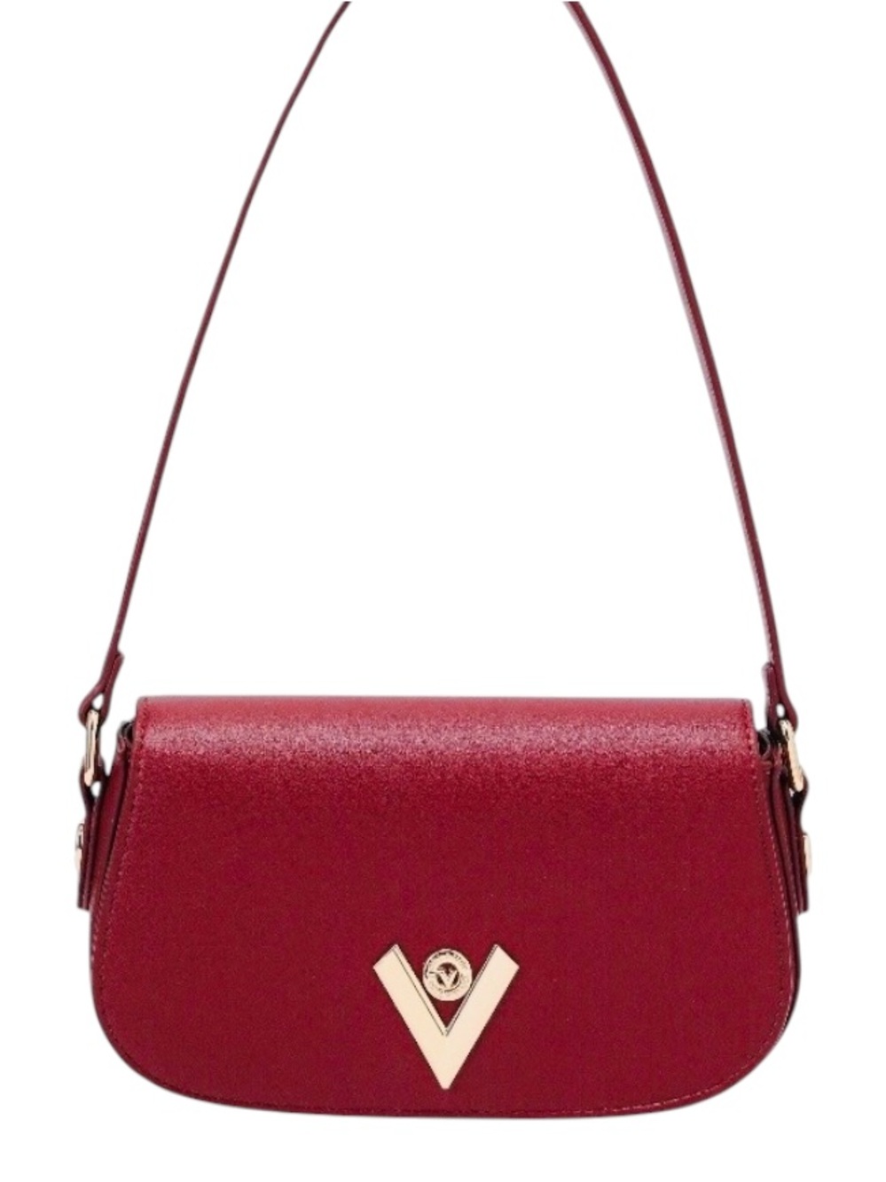 Valentino Orlandi Velora Cherry Red Shoulder Bag with Gold-tone V Emblem